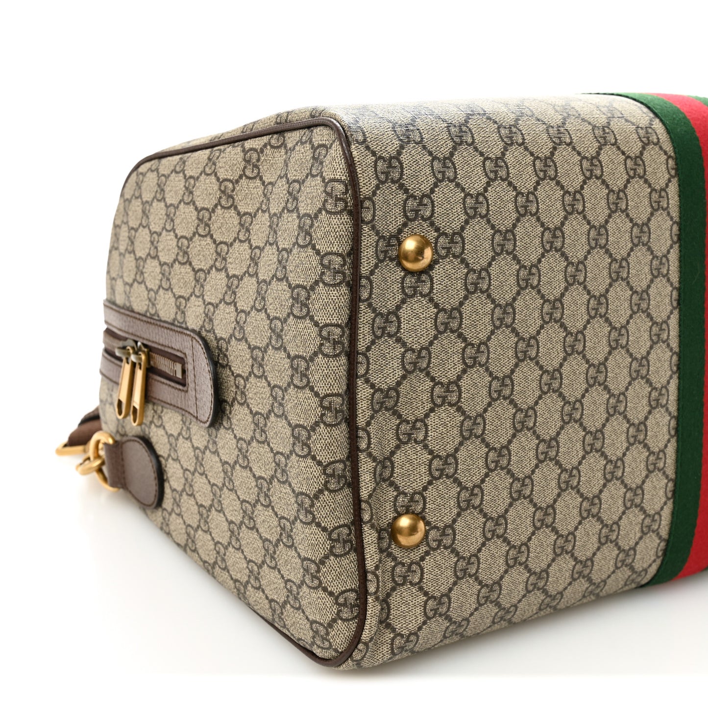 GG Supreme Monogram Textured Dollar Calfskin Web Medium Ophidia Carry-On Duffle Bag Beige Ebony New Acero
