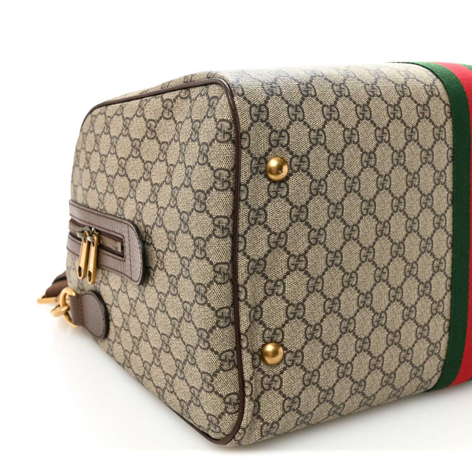 Gucci GG Supreme Monogram Textured Dollar Calfskin Web Medium Ophidia Carry-On Duffle Bag Beige Ebony New Acero 8 of 9