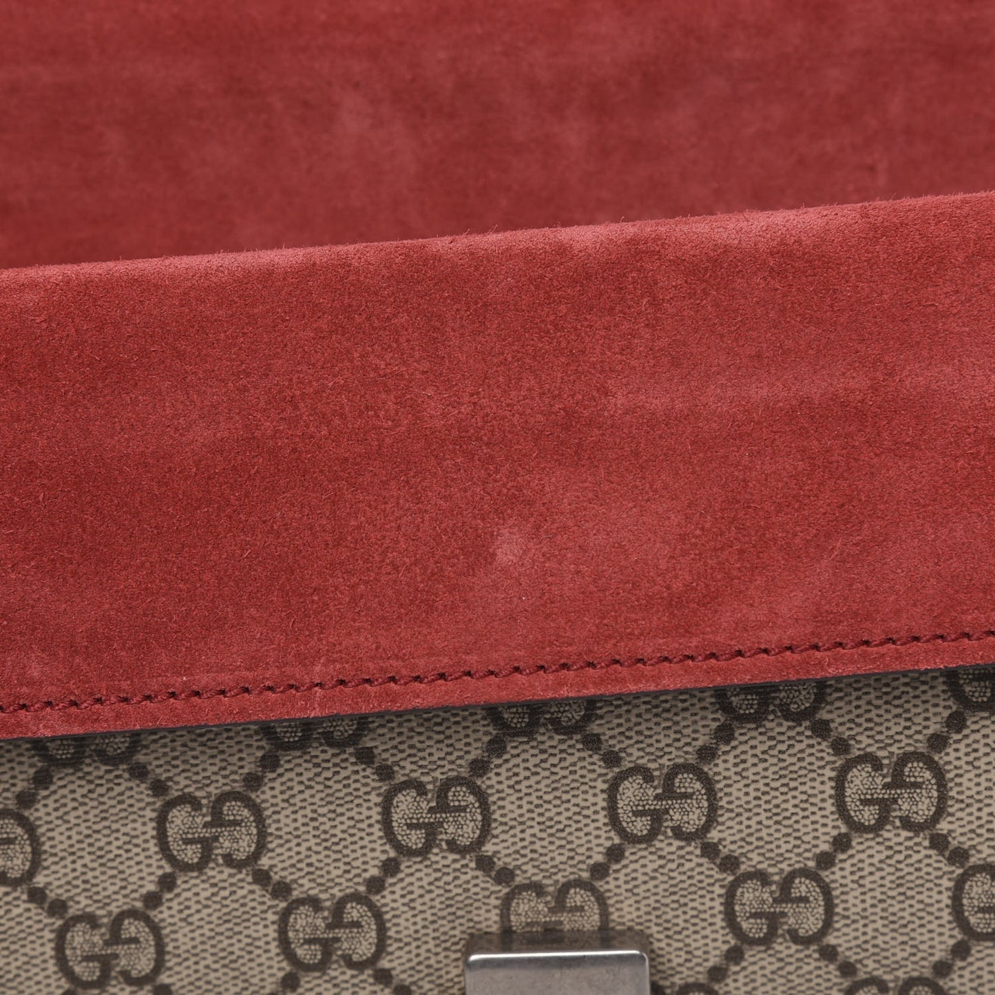 GG Supreme Monogram Suede Crystal Small Dionysus Shoulder Bag Beige Ebony Vulcanic Red