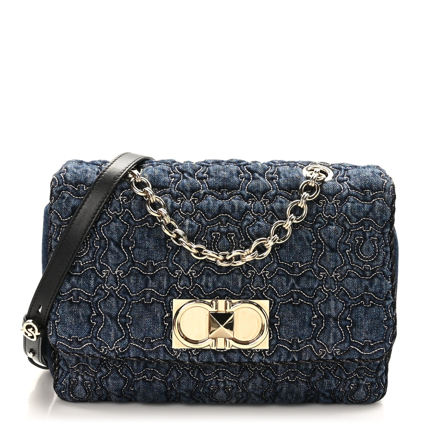Salvatore Ferragamo Denim Quilted Gancini Flap Bag Blue 1 of 9