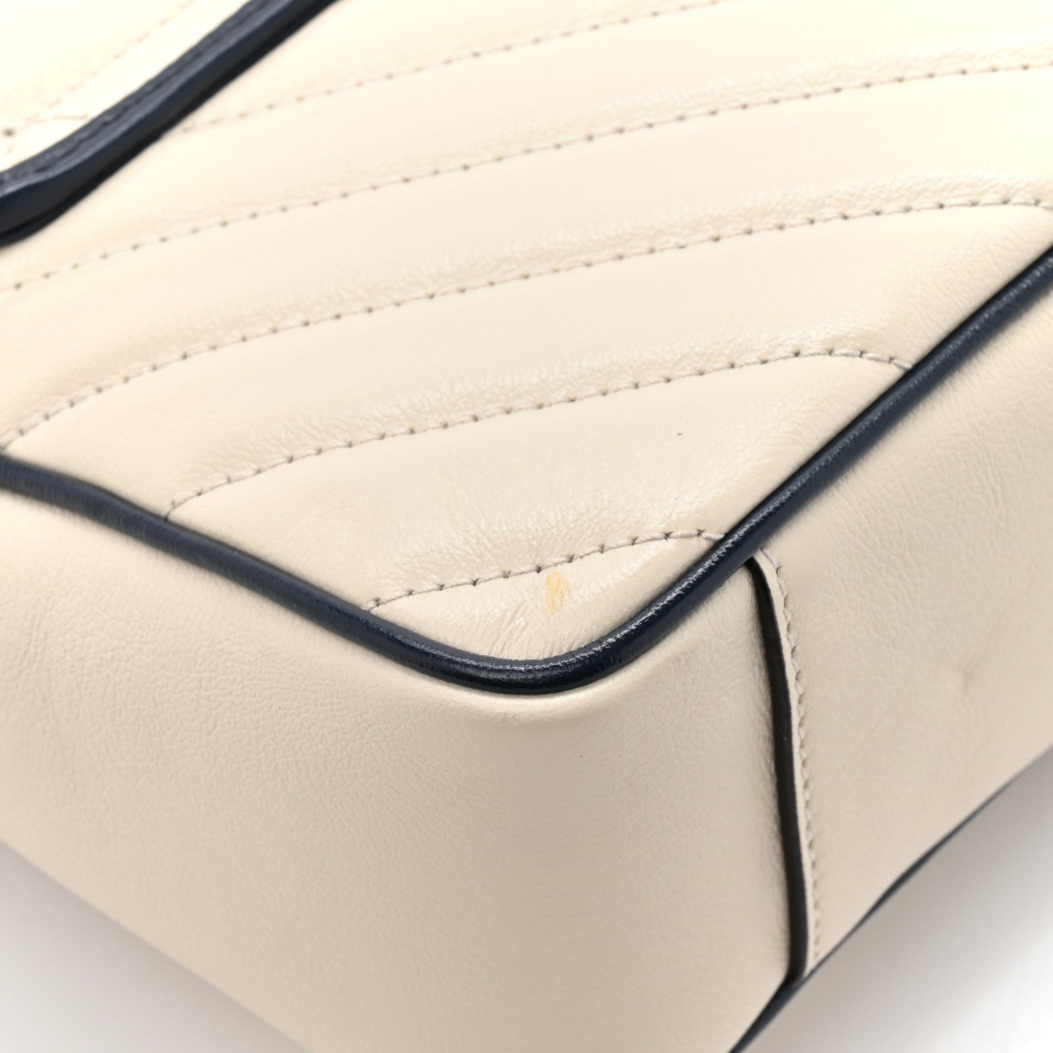 Gucci Vintage Effect Calfskin Matelasse Diagonal Small Torchon GG Marmont Shoulder Bag Mystic White Blue Agata 12 of 12