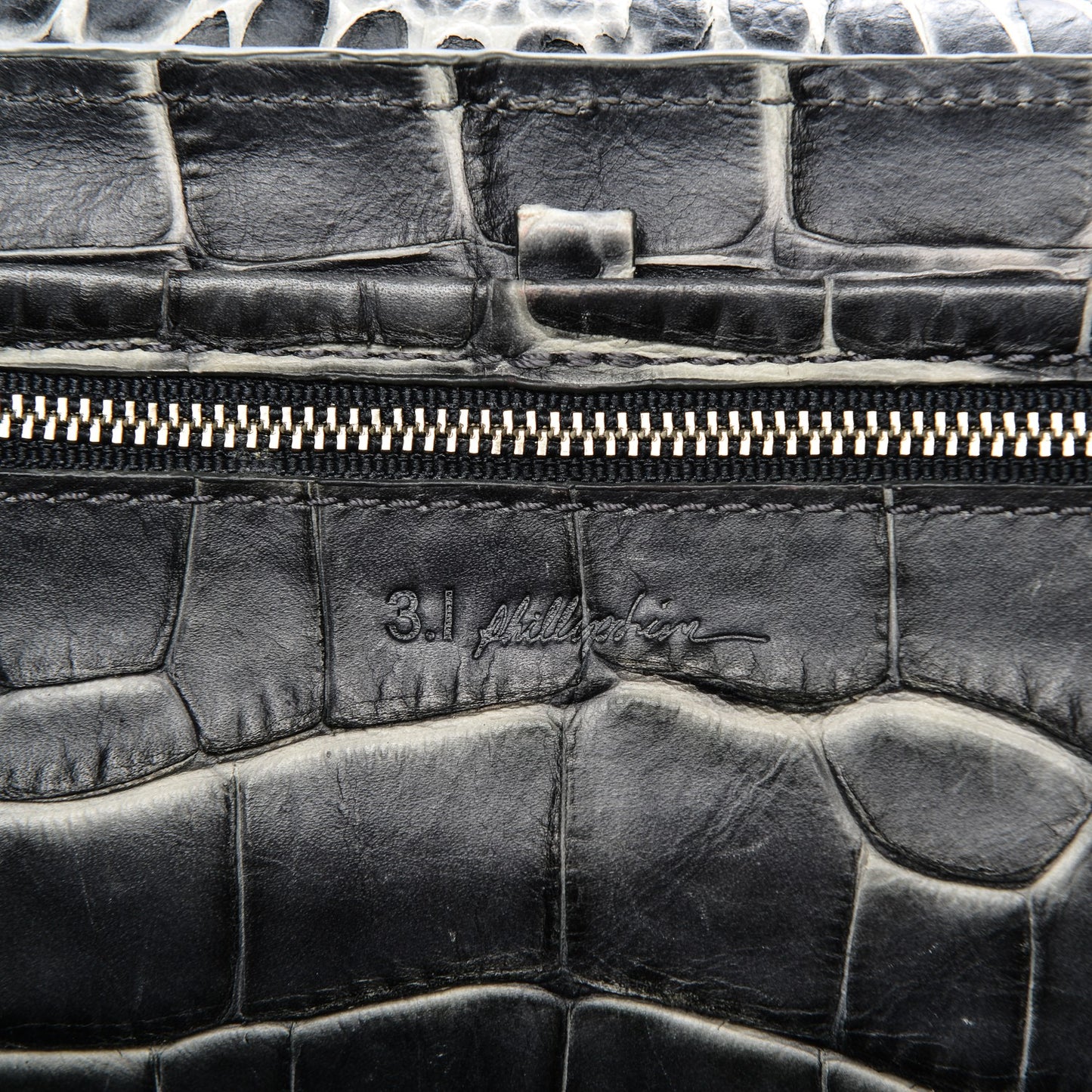 3.1 Calfskin Crocodile Embossed Large Pashli Satchel Antique Grey