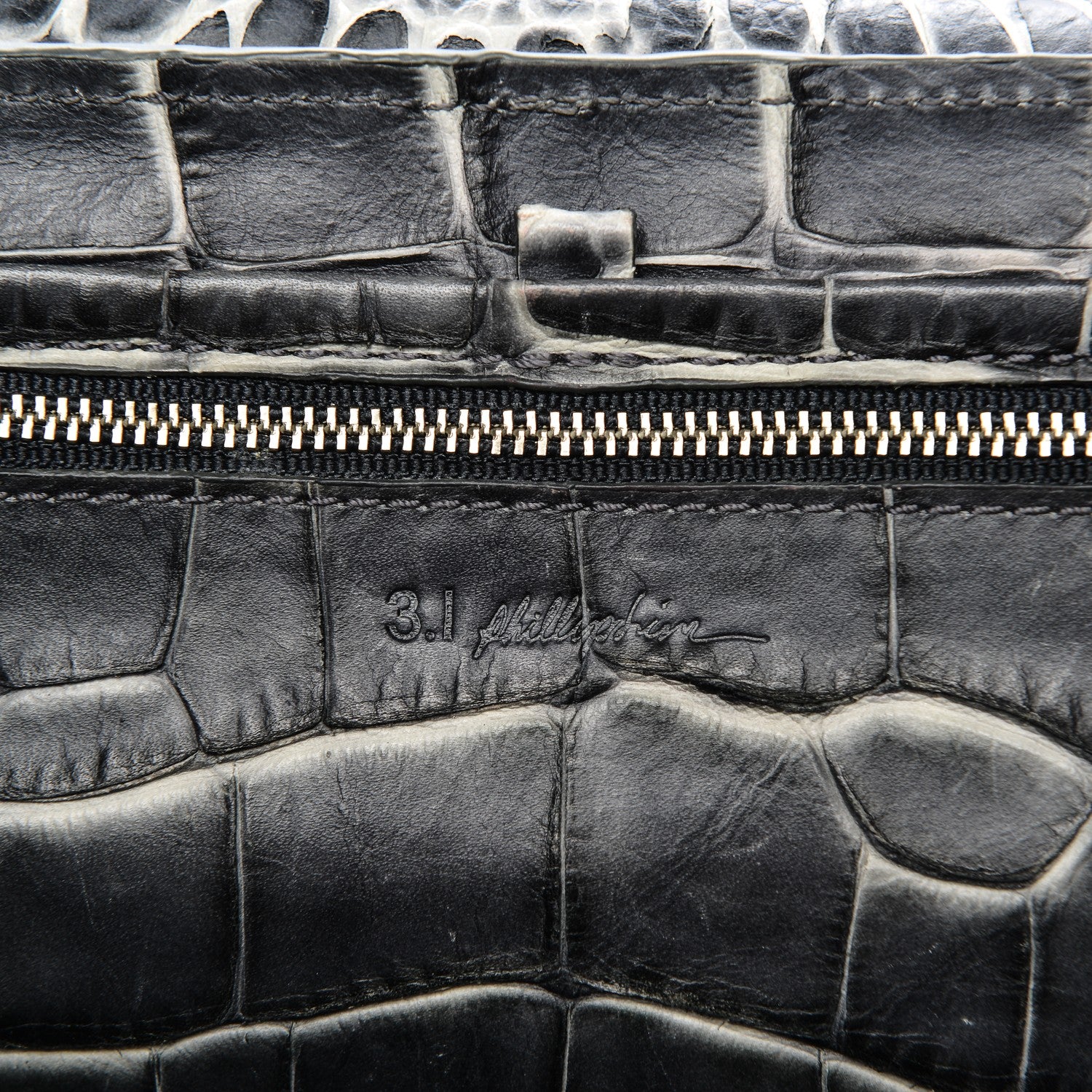 3.1 Phillip Lim 3.1 Calfskin Crocodile Embossed Large Pashli Satchel Antique Grey 6 of 7