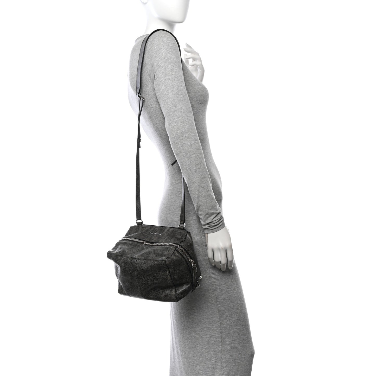 Aged Calfskin Small Pandora Mens Crossbody Black Grey