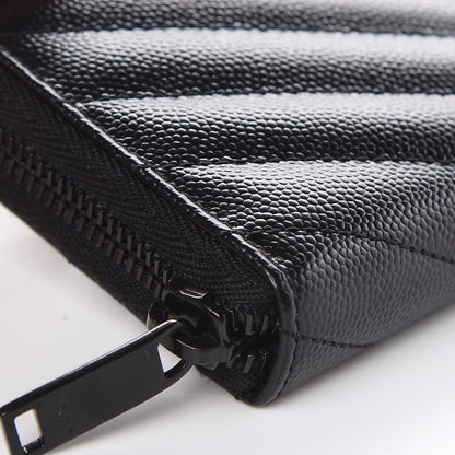 Saint Laurent Grain De Poudre Matelasse Chevron Monogram Zip Around Wallet Black 7 of 8