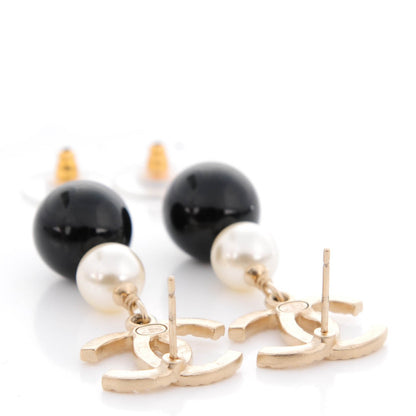Chanel Pearl Bead CC Drop Earrings Black Gold 3 of 6