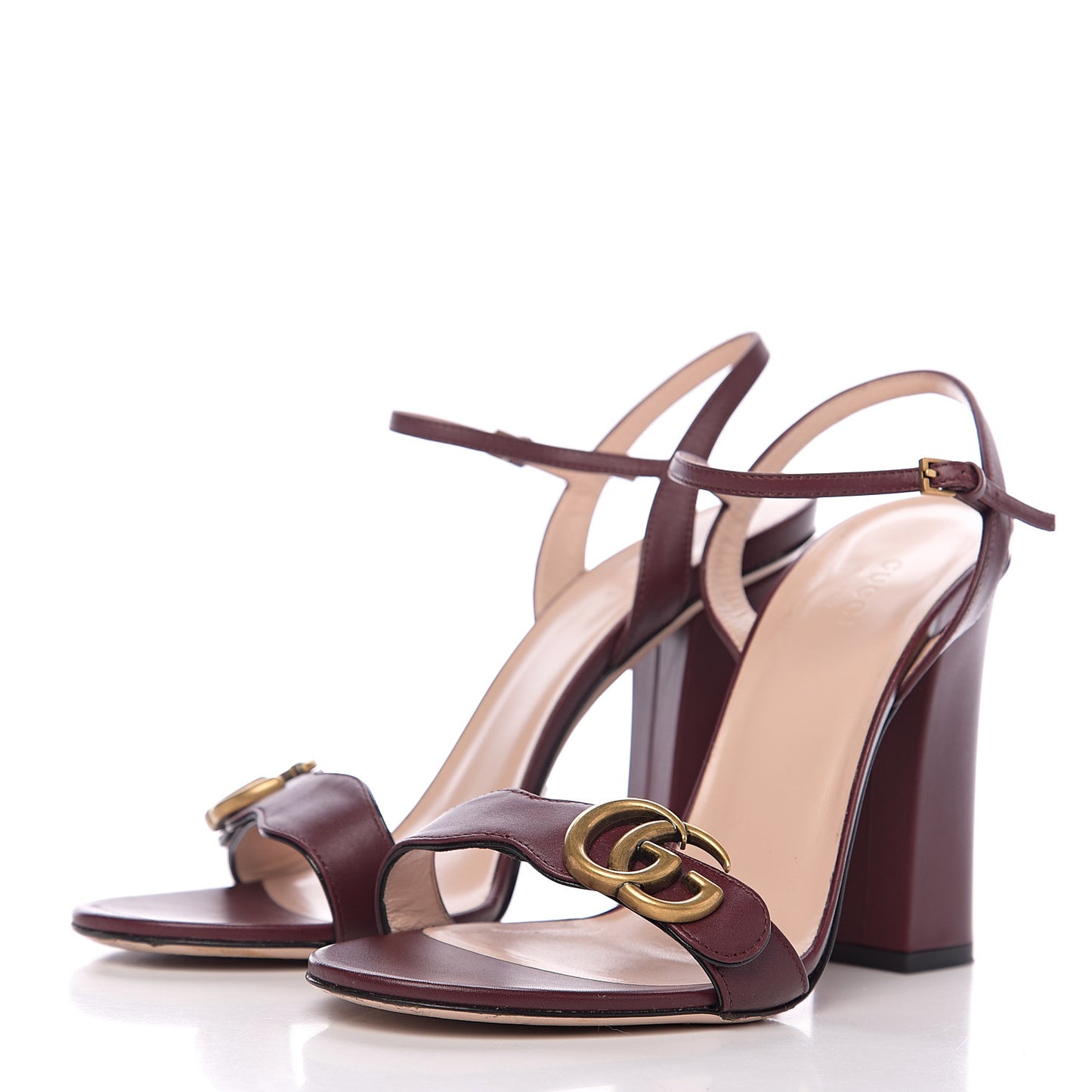 Lifford Calfskin GG Marmont Ankle Wrap 105mm Sandals 40 Vintage Bordeaux