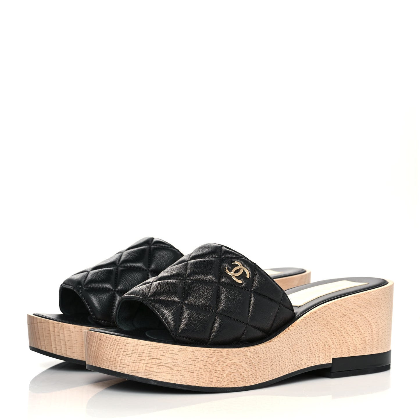 Lambskin Quilted CC Slip On Platform Sandals 39 Black