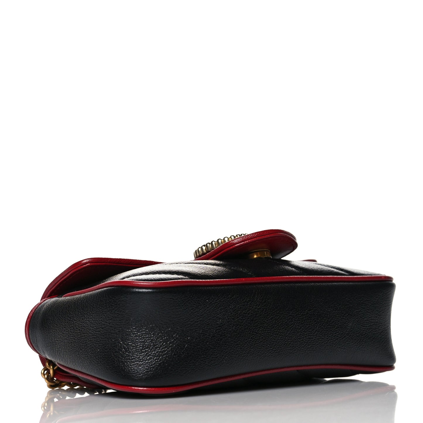 Vintage Effect Calfskin Matelasse Diagonal Super Mini Torchon GG Marmont Shoulder Bag Black Romantic Cherry