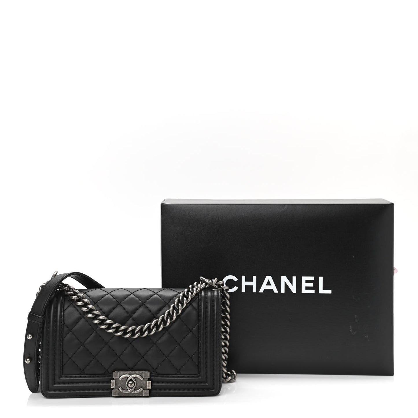 Lambskin Quilted Small Boy Flap Black