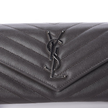 Saint Laurent Grain De Poudre Matelasse Chevron Monogram Flap Wallet Coal 9 of 9