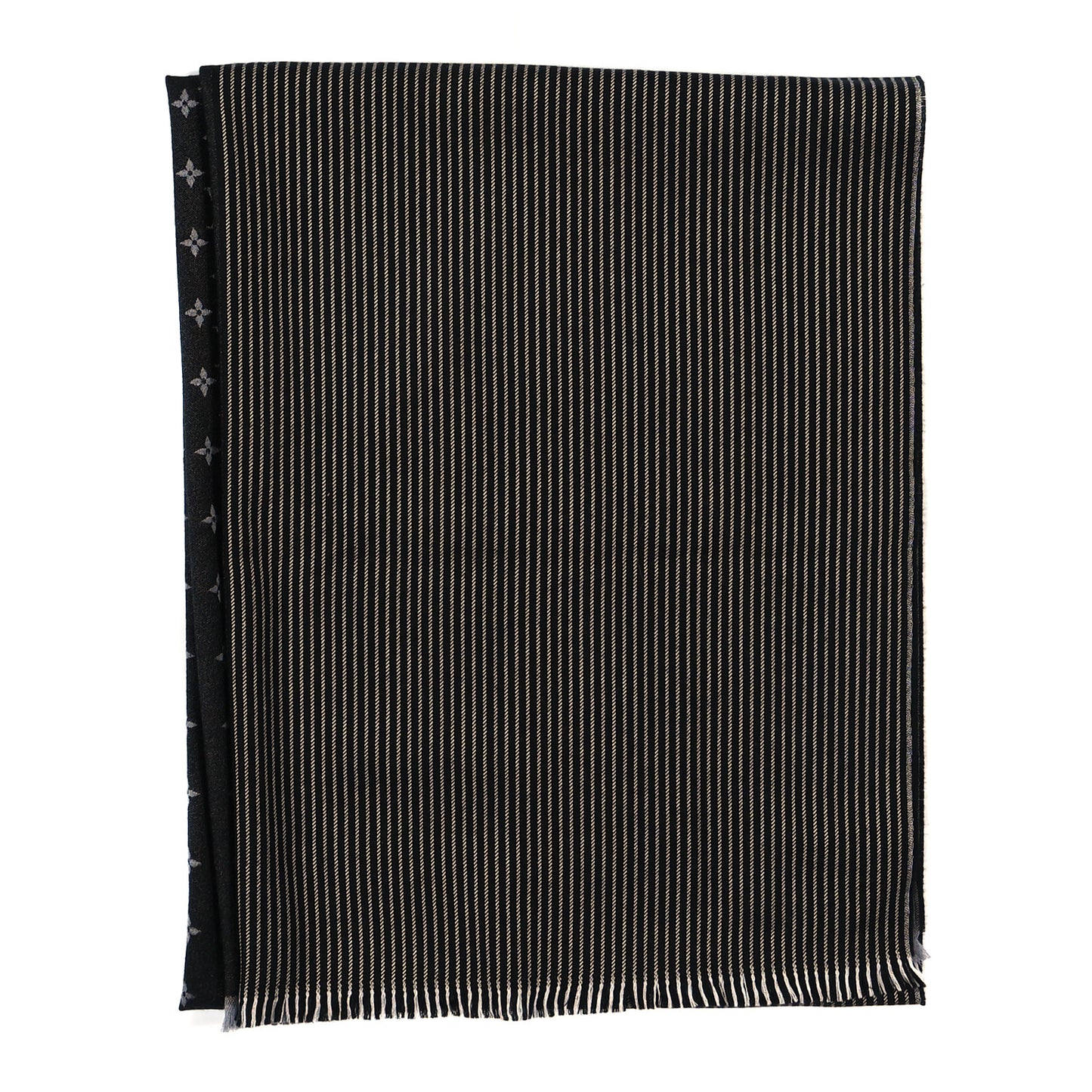 Wool Silk Monogram Lines Scarf Black Gris