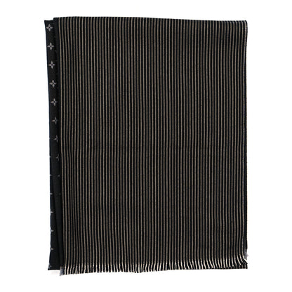 Louis Vuitton Wool Silk Monogram Lines Scarf Black Gris 2 of 4