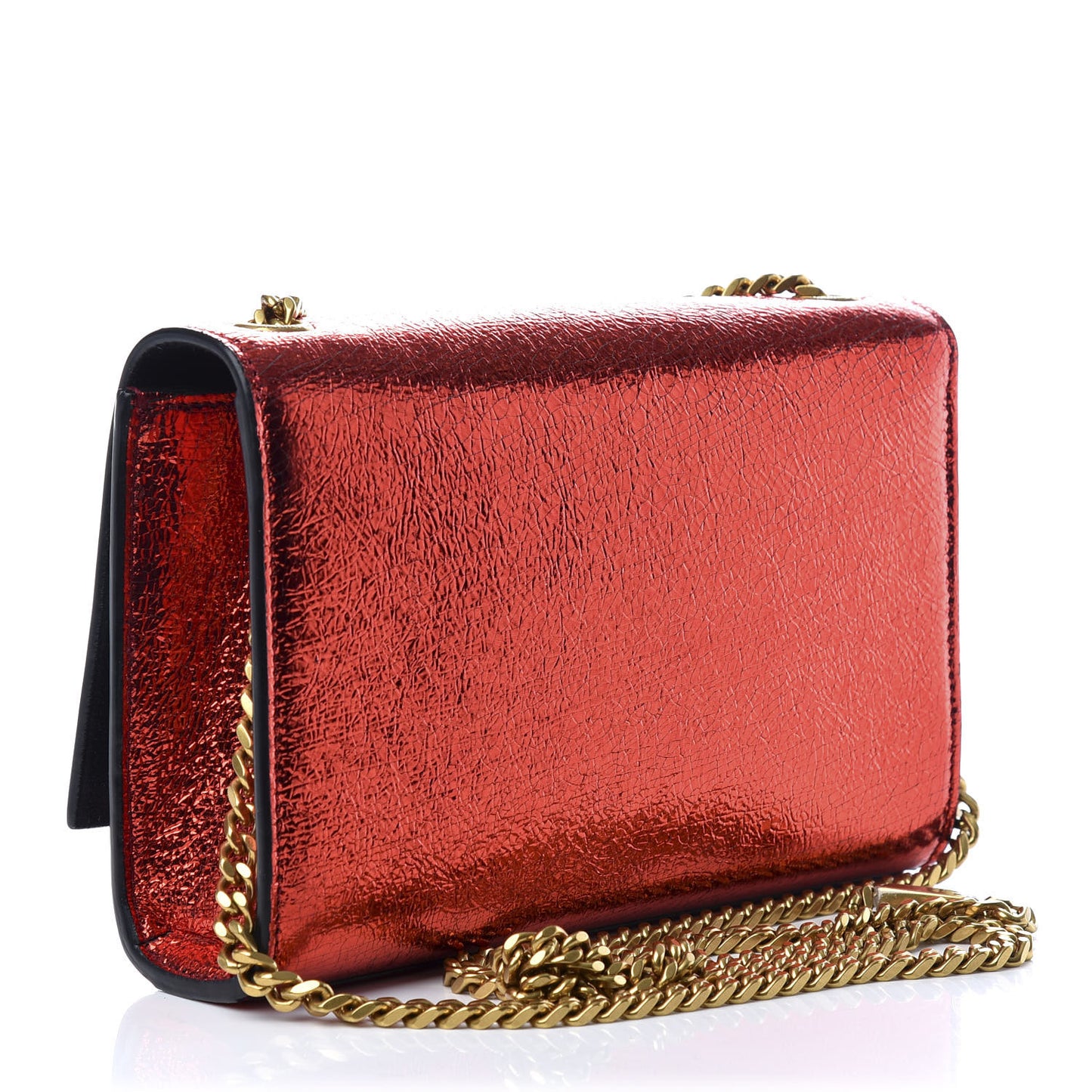 Metallic Calfskin Small Classic Monogram Kate Satchel Red