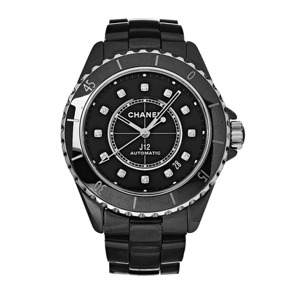 Chanel Stainless Steel Ceramic Diamond 38mm J12 Automatic Watch Black 1 of 7