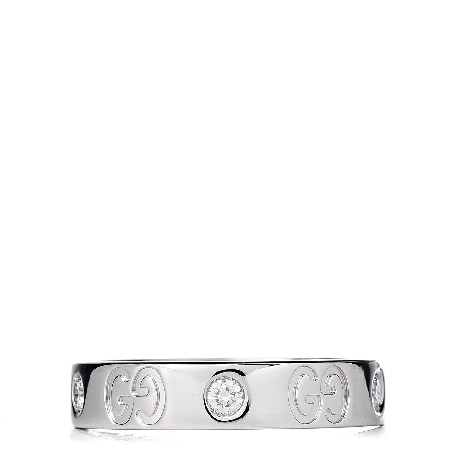 18K White Gold Diamond Icon Thin Band Ring 49 4.75