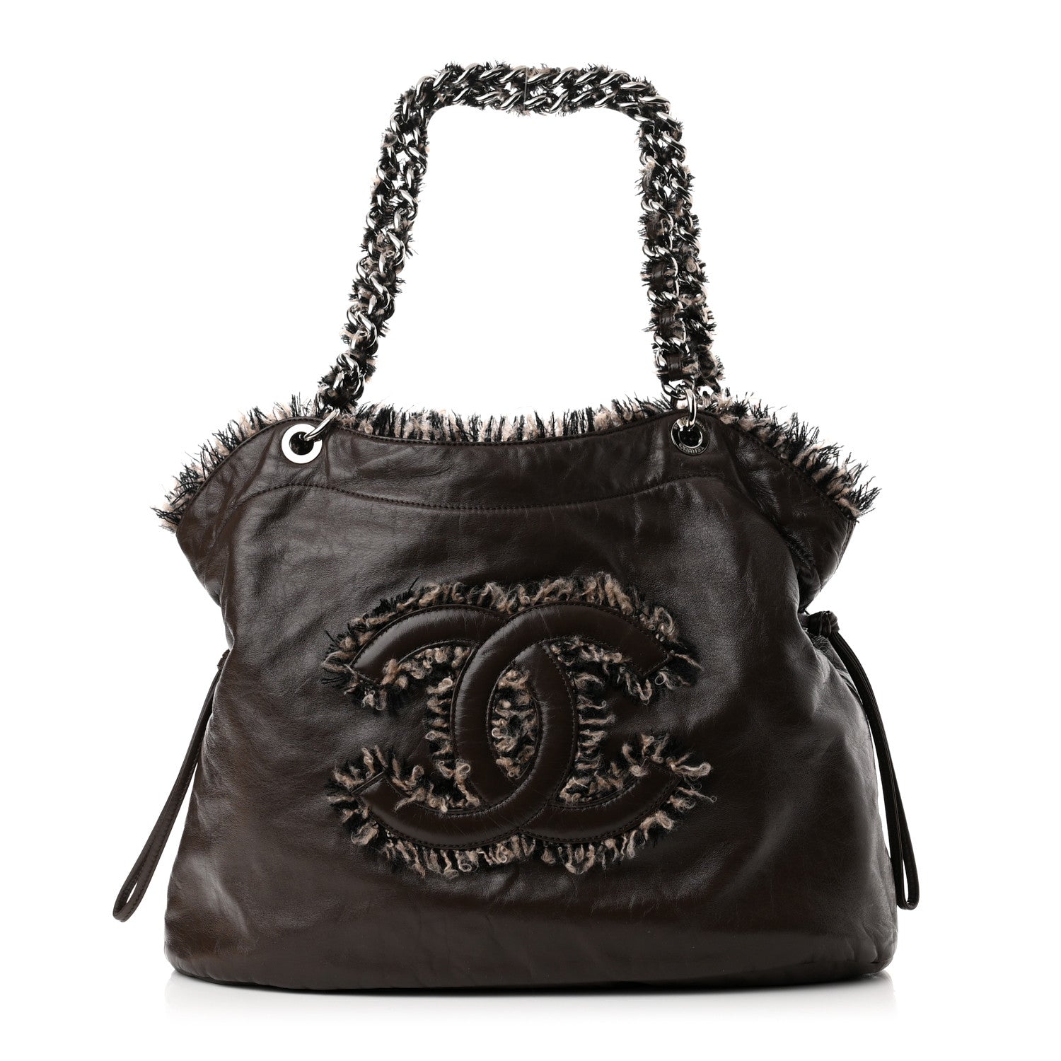 Chanel Tweed Lambskin Drawstring Tweedy Tote Brown 1 of 9