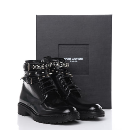 Saint Laurent Smooth Calfskin Studded Womens Lace-Up Combat Boots 38 Black 7 of 7