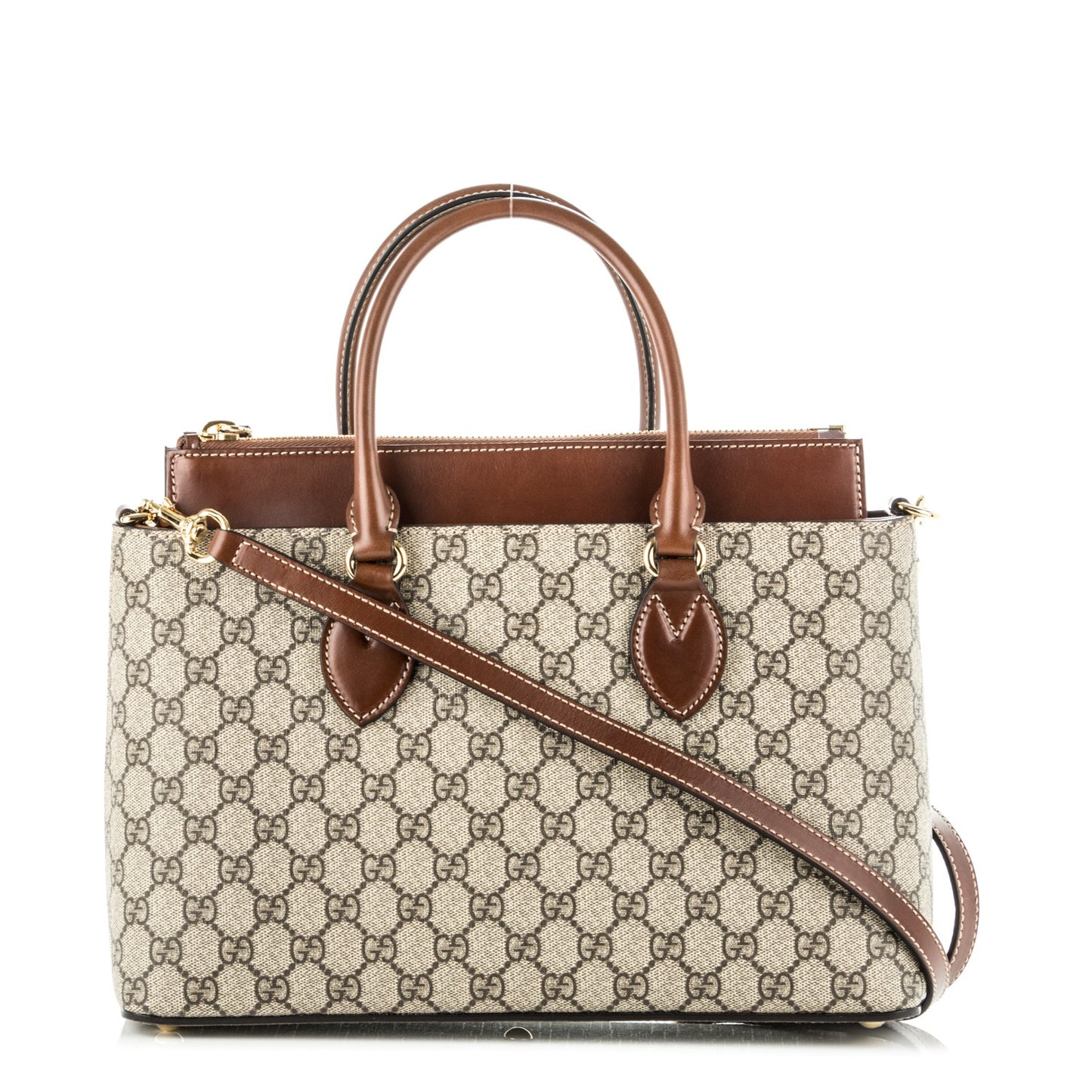 GG Supreme Monogram Small Zip Top Tote Beige Tuscany