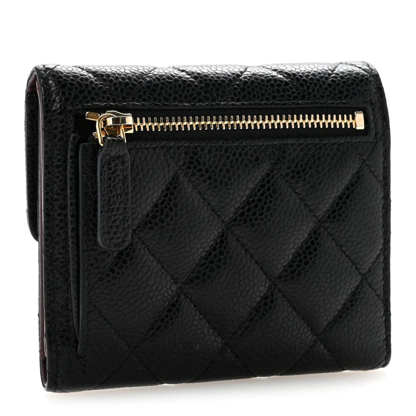 Caviar Quilted Compact Flap Wallet Black