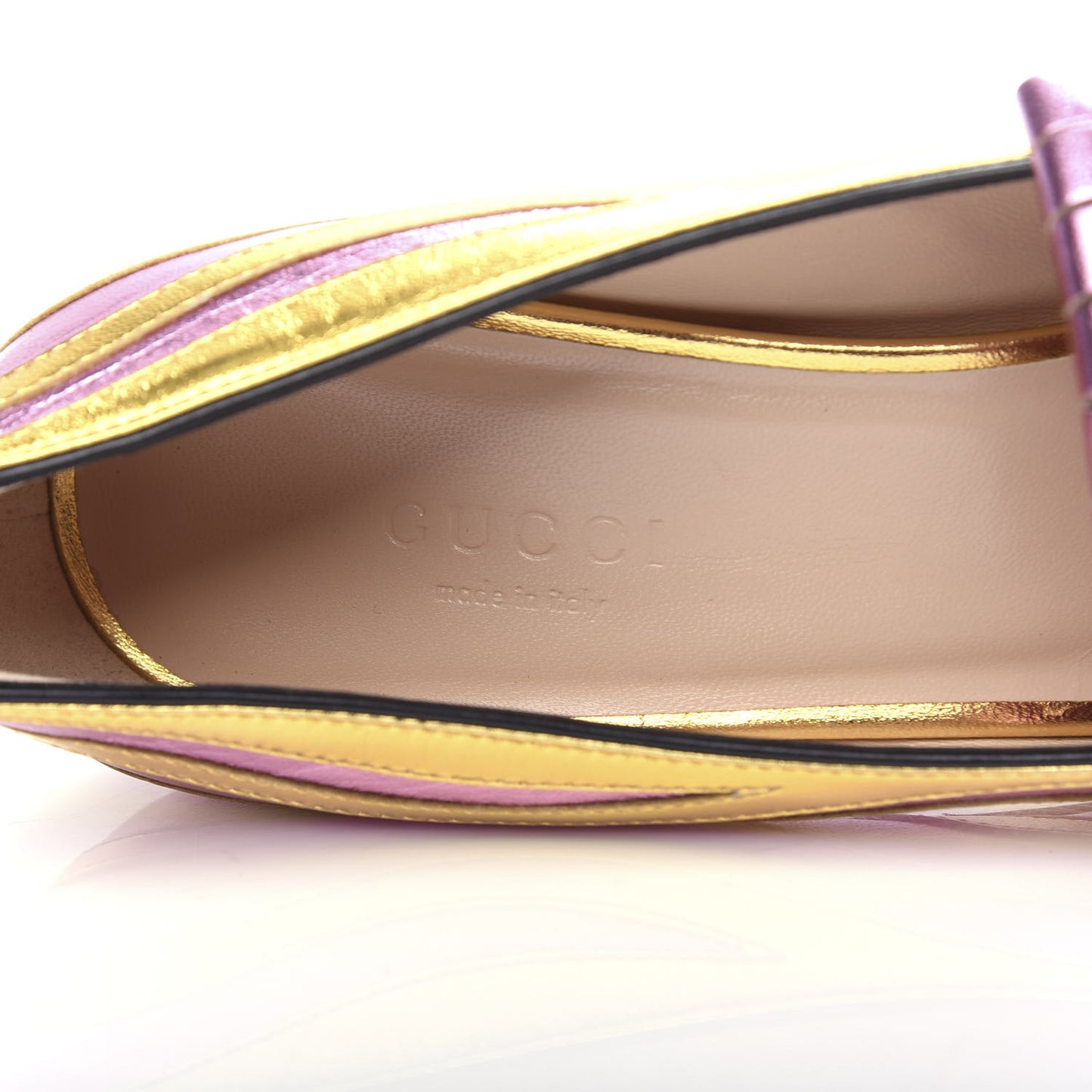 Metallic Nappa Inlay GG Marmont Fringe 50mm Loafer Pumps 35.5 Oro Vecchio Rosa