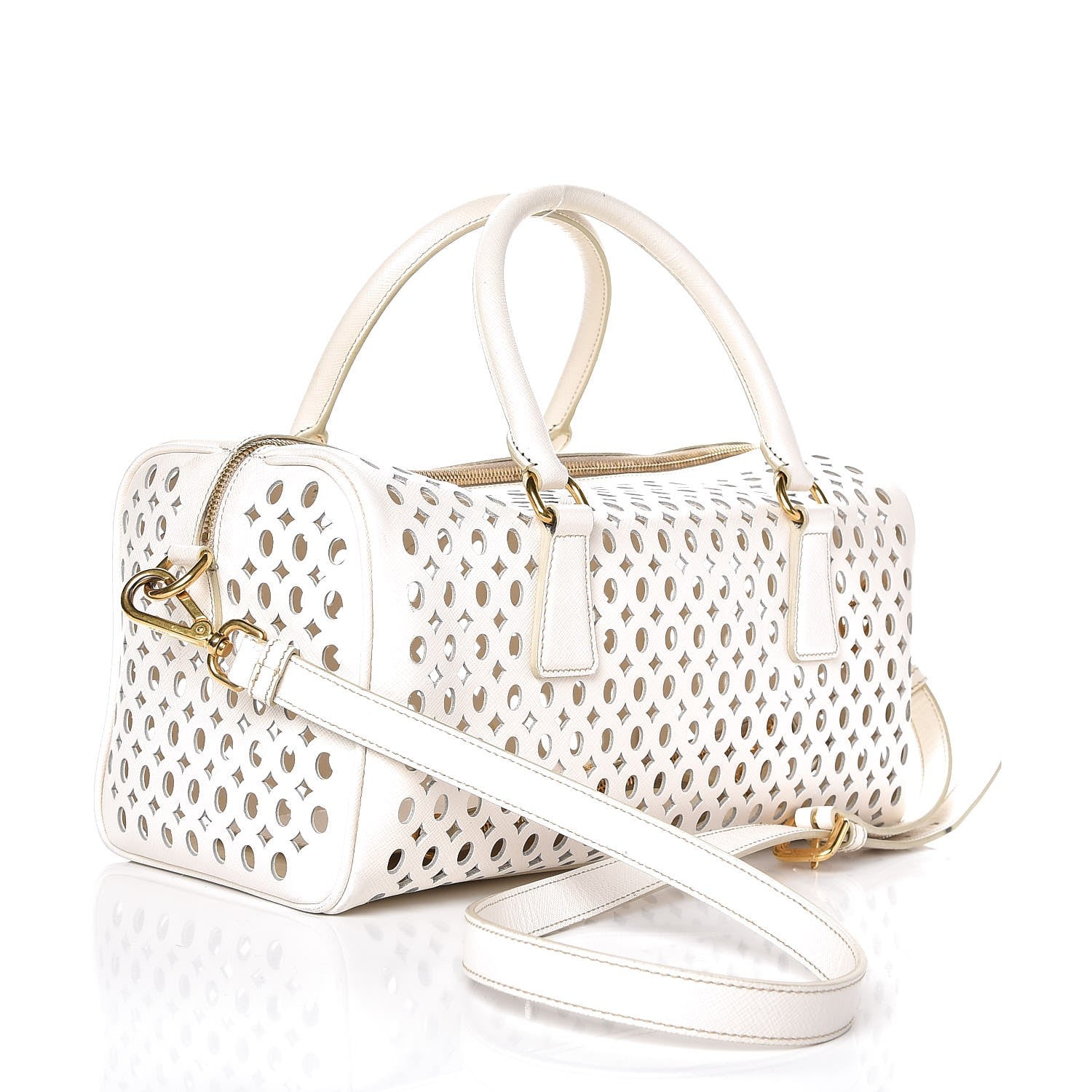 Prada Saffiano Perforated Satchel White 5 of 10