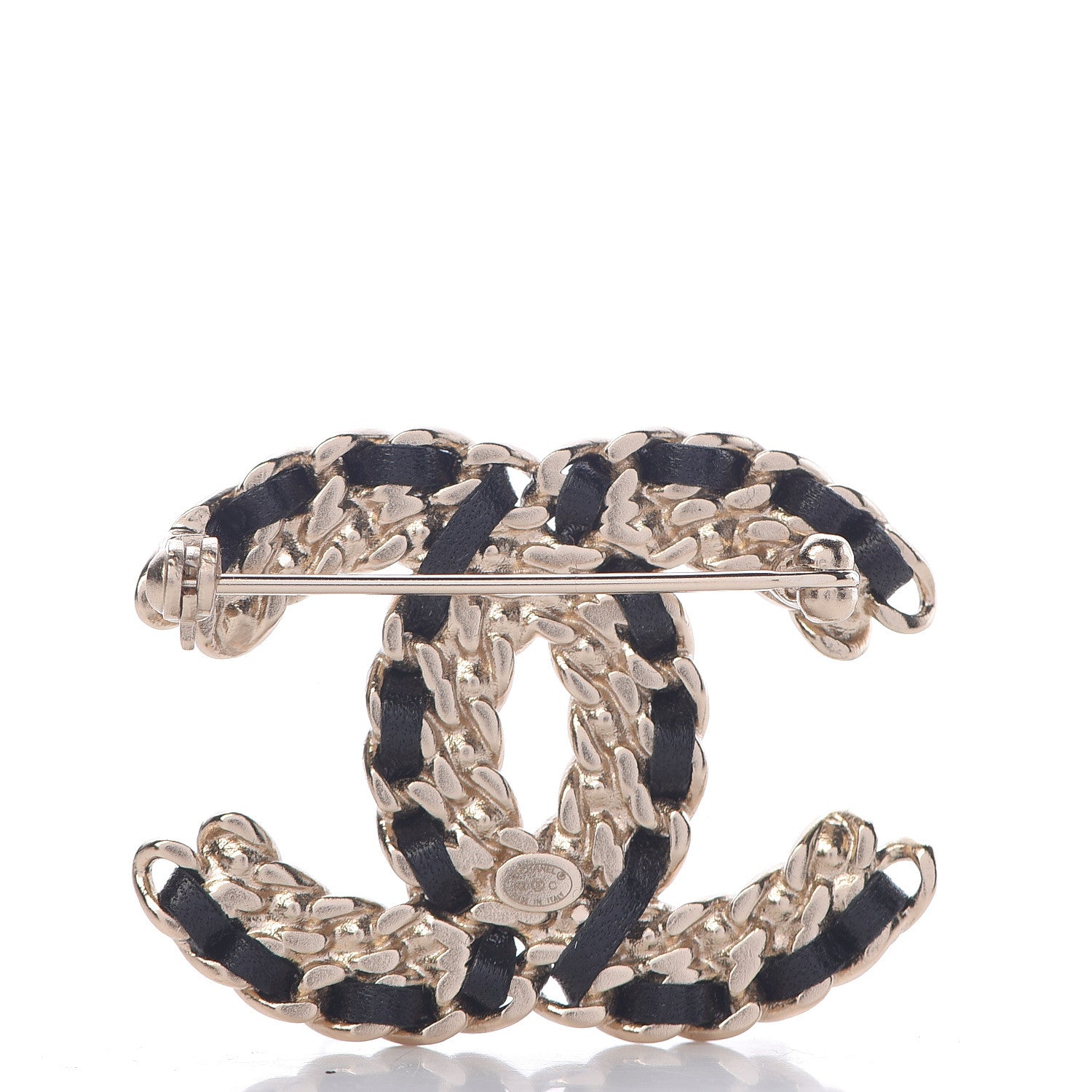 Chanel Lambskin Crystal Vintage Allure CC Chain Brooch Black Gold 3 of 5