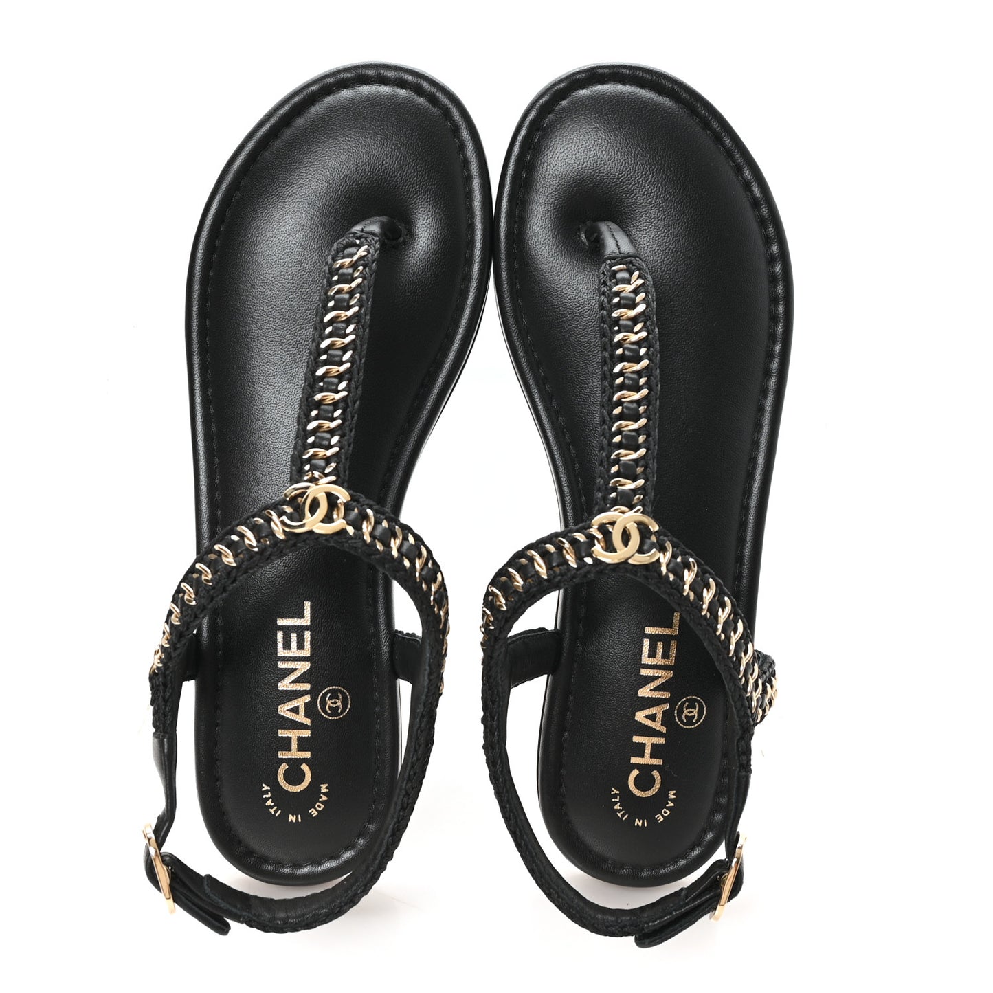Lambskin Embroidered CC Thong Sandals 39 Black