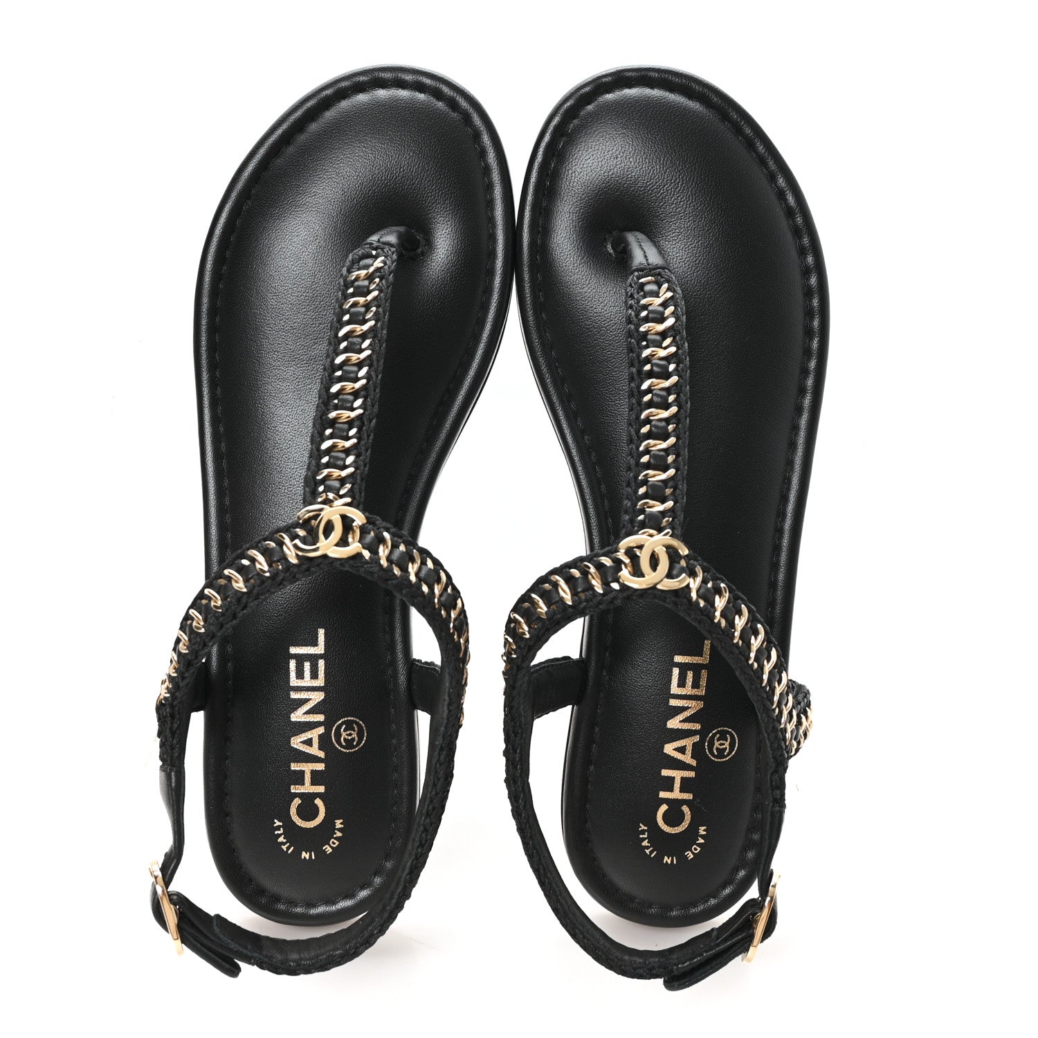 Chanel Lambskin Embroidered CC Thong Sandals 39 Black 2 of 10