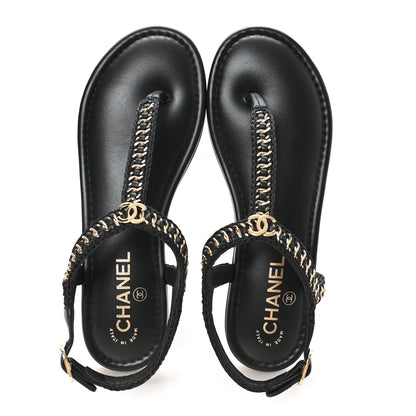 Chanel Lambskin Embroidered CC Thong Sandals 39 Black 2 of 10
