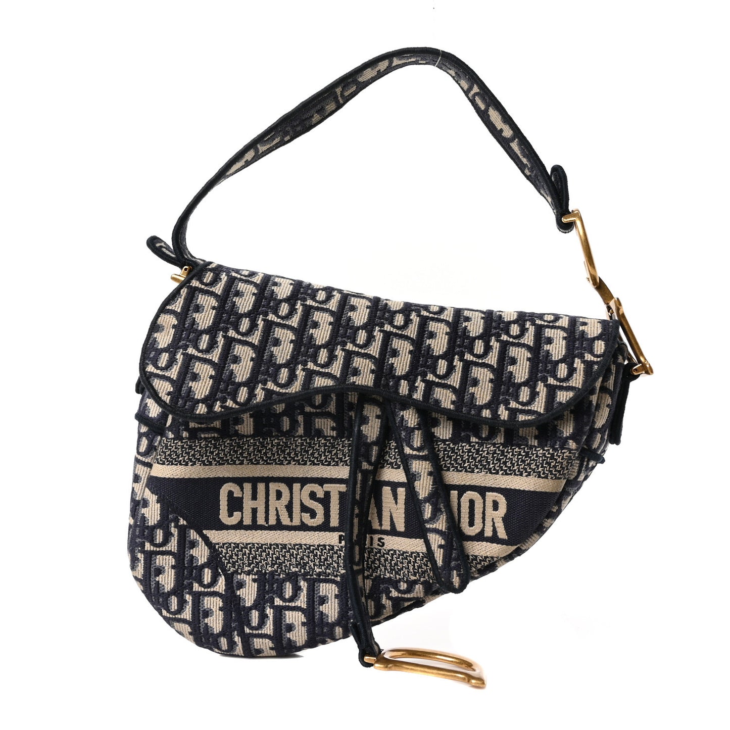 Oblique Embroidered Saddle Bag Blue