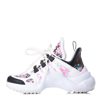 Louis Vuitton Flower Printed Calfskin Monogram LV Archlight Sneakers 37 Black Rose 1 of 10