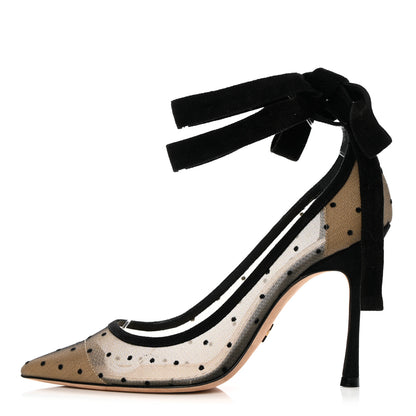 Christian Dior Suede Calfskin Plumetis Lovely-D Ankle Wrap Pumps 37 Black 2 of 16