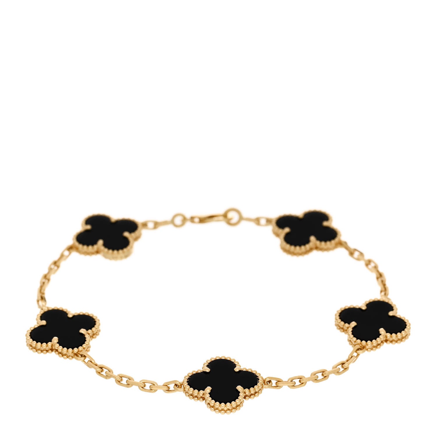 Van Cleef & Arpels 18K Yellow Gold Black Onyx 5 Motifs Vintage Alhambra Bracelet 1 of 5