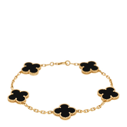 Van Cleef & Arpels 18K Yellow Gold Black Onyx 5 Motifs Vintage Alhambra Bracelet 1 of 5