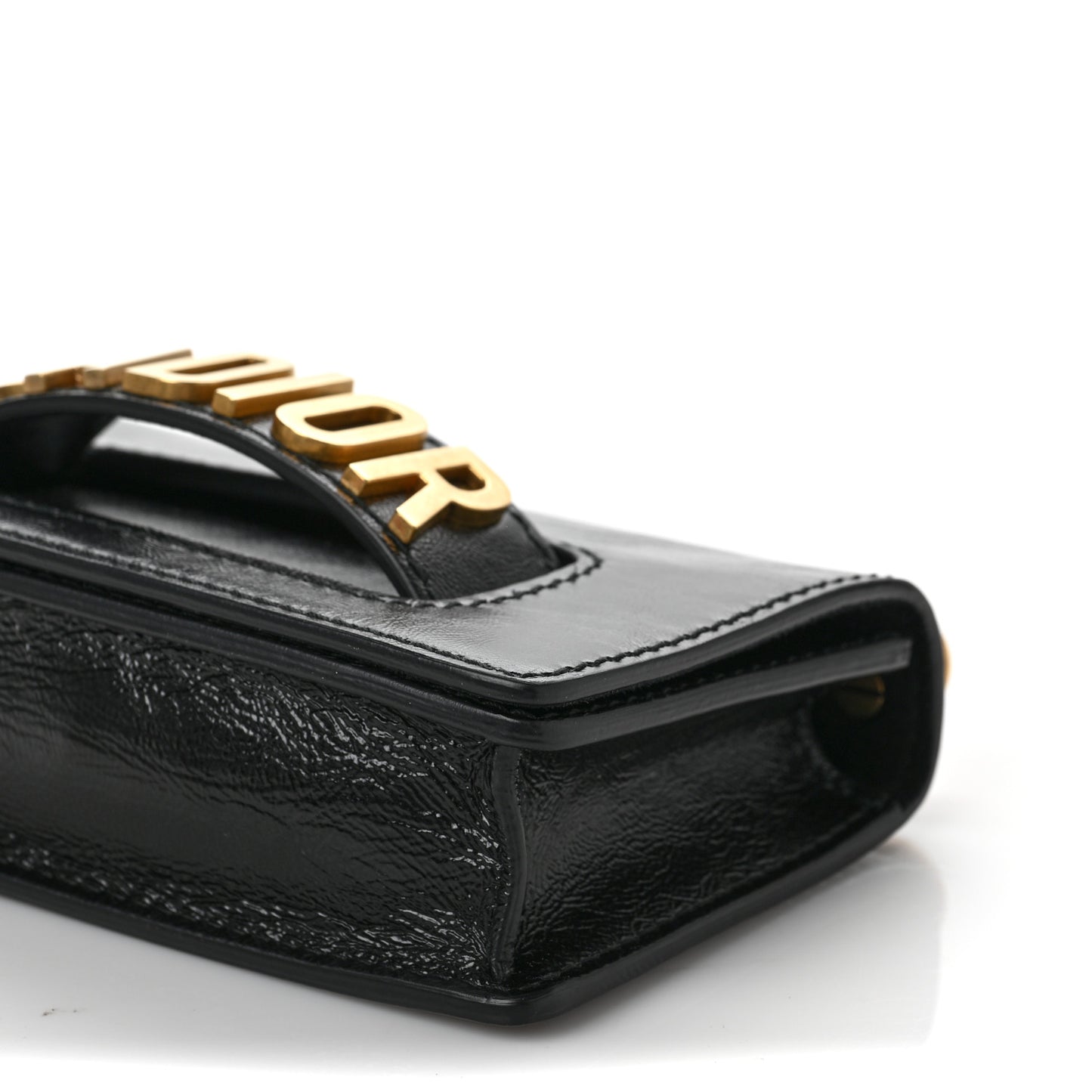 Crinkled Calfskin Mini J'Adior Chain Flap Bag Black