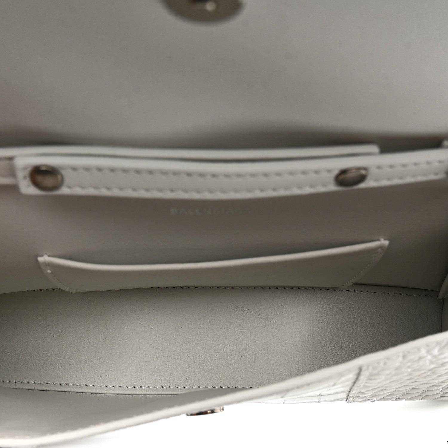 Balenciaga Shiny Calfskin Crocodile Embossed Small Hourglass Evening Chain Bag White 5 of 13