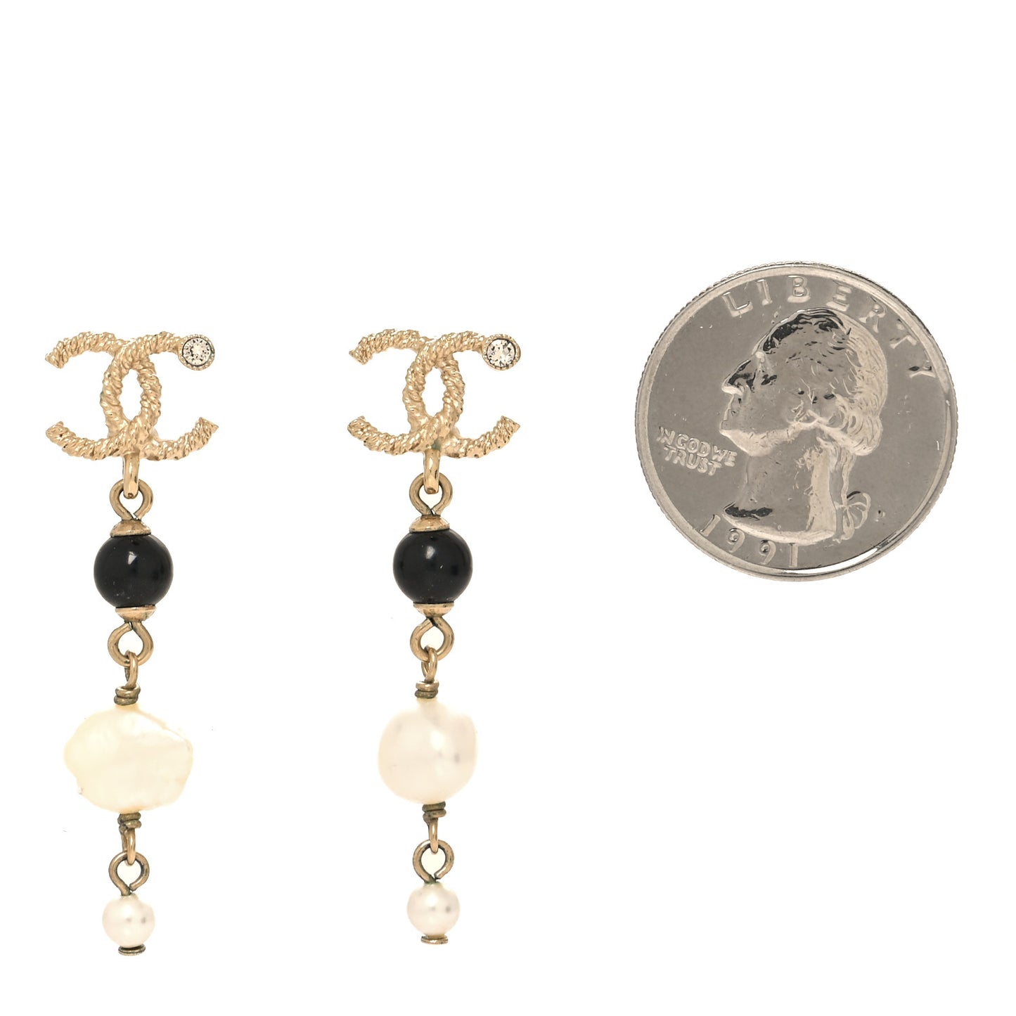 Pearl Bead Crystal CC Byzantine Drop Earrings Black Gold