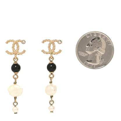 Chanel Pearl Bead Crystal CC Byzantine Drop Earrings Black Gold 2 of 5