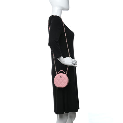 Chanel Caviar Quilted Round Handle With Care Vanity With Chain Pink 2 of 14