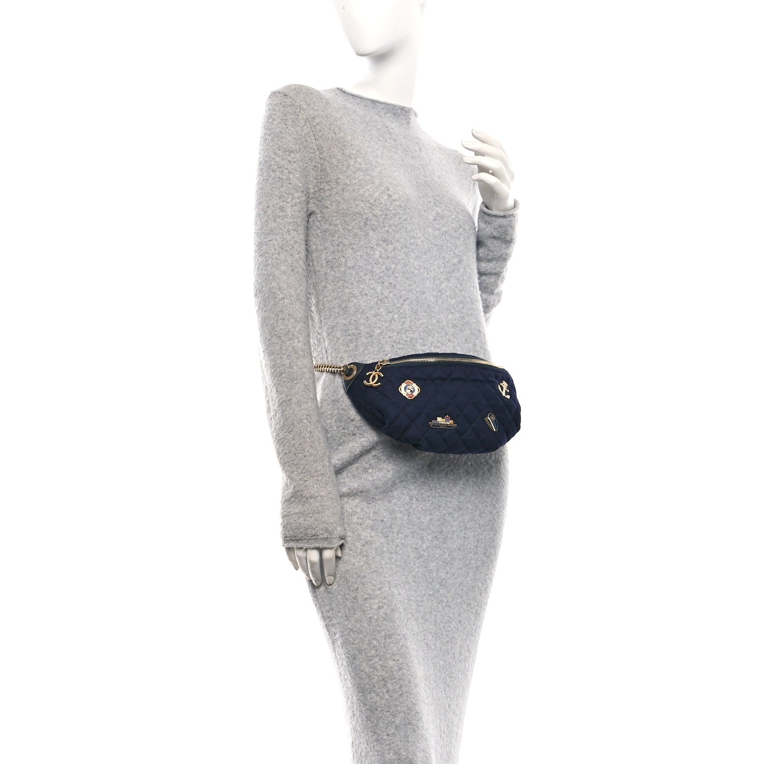 Chanel Wool Lambskin Quilted Paris Hamburg Charms Waist Bag Dark Navy 2 of 10