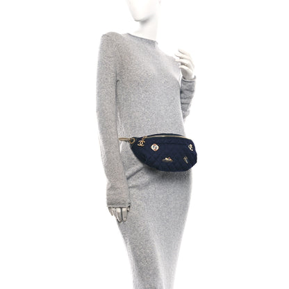 Chanel Wool Lambskin Quilted Paris Hamburg Charms Waist Bag Dark Navy 2 of 10