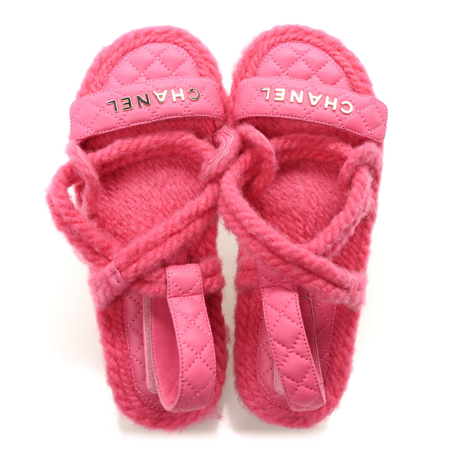 Chanel Cord Lambskin Quilted Logo Sandals 37 Pink 2 of 8