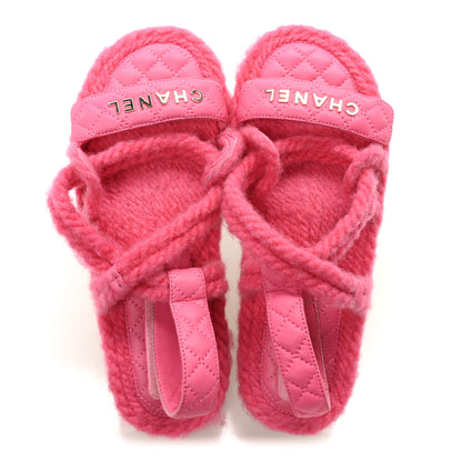Chanel Cord Lambskin Quilted Logo Sandals 37 Pink 2 of 8
