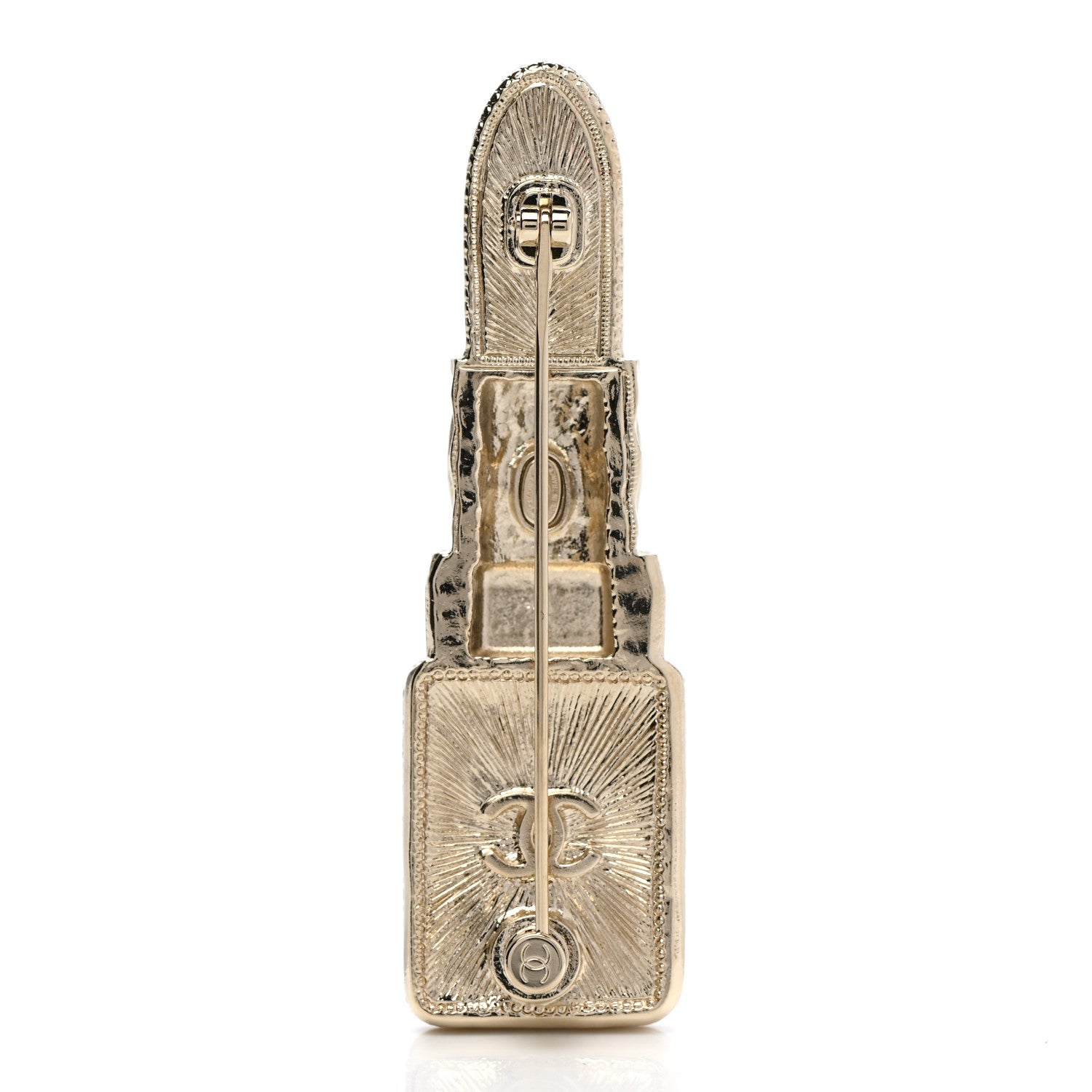 Chanel Metal Strass Pearl Lipstick Brooch Pink Gold 3 of 5