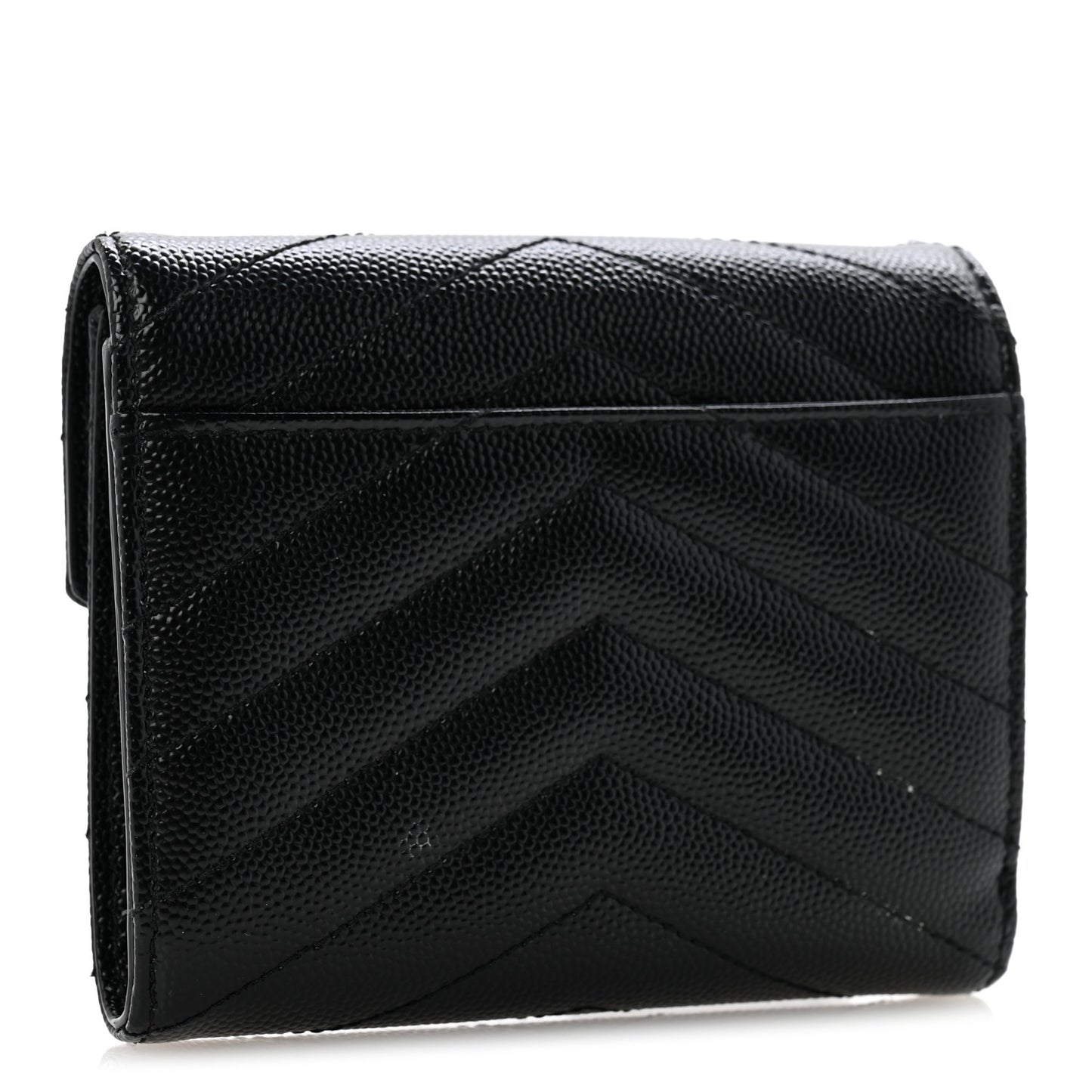 Grain De Poudre Matelasse Chevron Monogram Compact Tri Fold Wallet Black