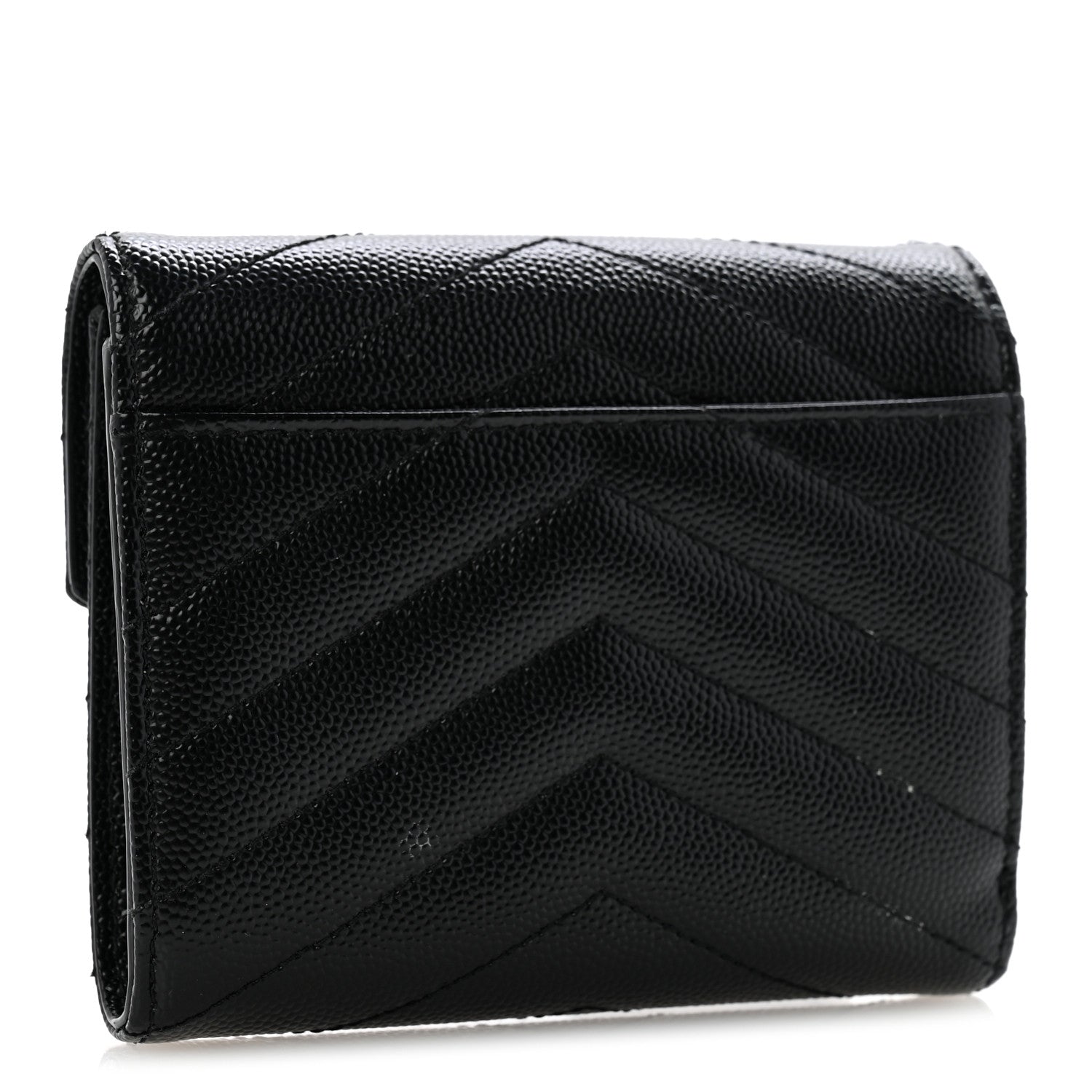 Saint Laurent Grain De Poudre Matelasse Chevron Monogram Compact Tri Fold Wallet Black 3 of 9