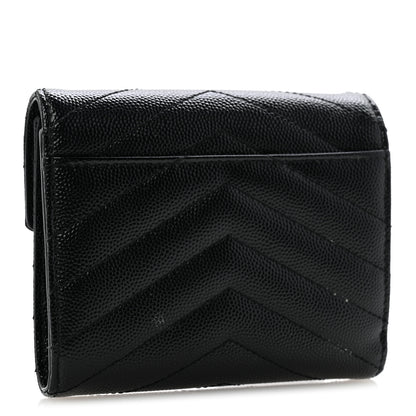 Saint Laurent Grain De Poudre Matelasse Chevron Monogram Compact Tri Fold Wallet Black 3 of 9