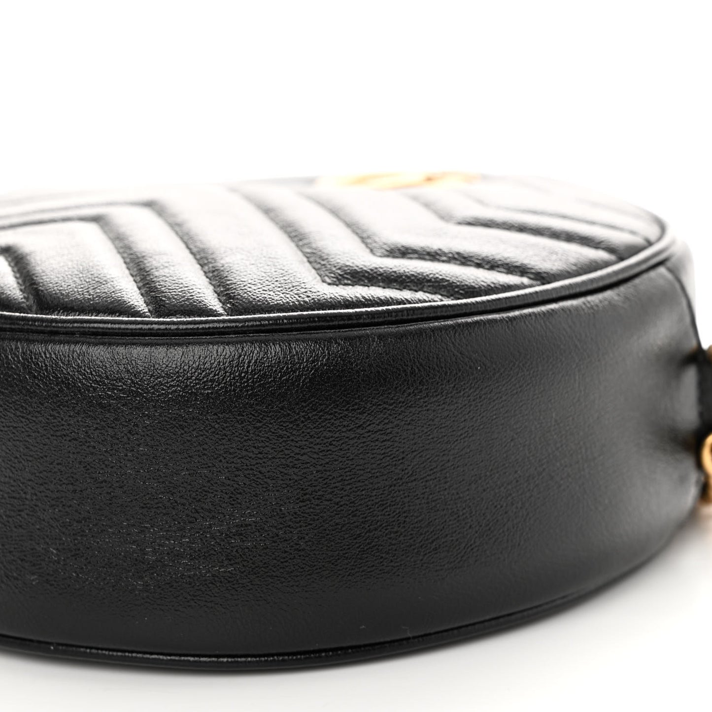 Azalea Calfskin Matelasse Heart Mini GG Marmont Round Shoulder Bag Black