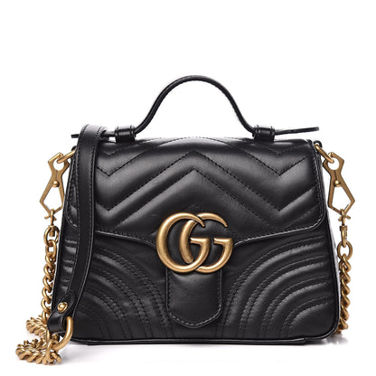 Gucci Calfskin Matelasse Mini GG Marmont Top Handle Shoulder Bag Black 1 of 10
